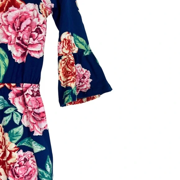 Reb & J girls navy floral peplum sleeve girls dress SZ XL - Picture 2 of 9